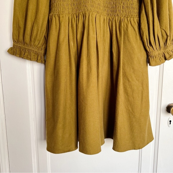 Madewell • Flannel Lucie V-Neck Smocked Mini Dress green ruffle puff sleeve - Picture 6 of 11